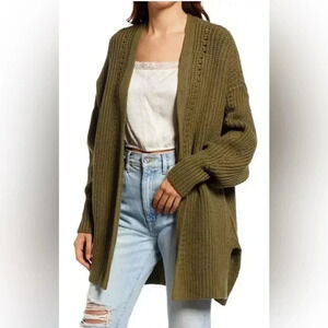 Free People Nightingale Cardigan Army Green Oversized Size XS